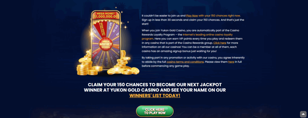 Yukon Gold casino 150 free spins